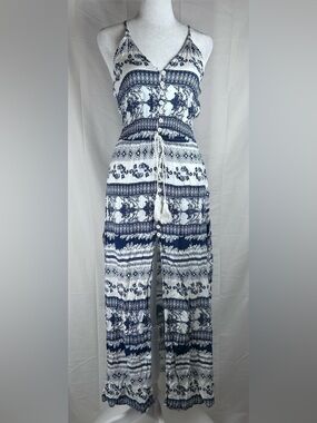 Rumor Boutique Split Maxi Dress Small Blue White Beach Cover Up Paisley Straps